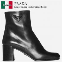 プラダブーツコピー ❣Prada Logo-Plaque Leather Ankle Boots使いやすい最高品質レディース新作